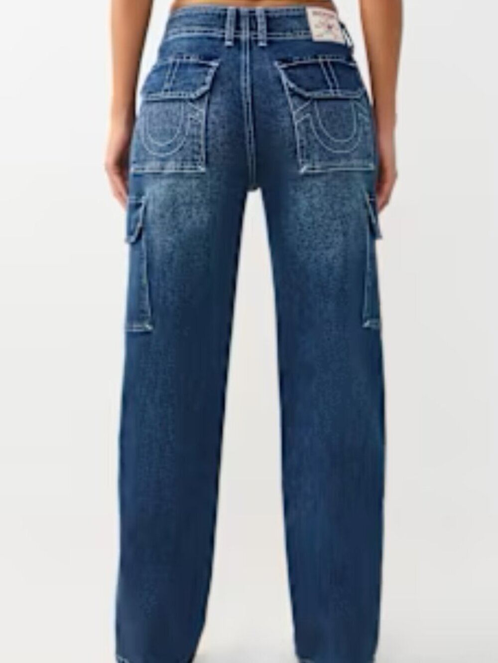 True Religion Women's Cargo Straight Leg Carpenter Medium Wintry Wash Jeans 29